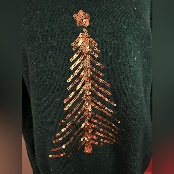 NEW Green Rockin Around Christmas Tree Sweater gold sequins size M runs large - Picture 2 of 12